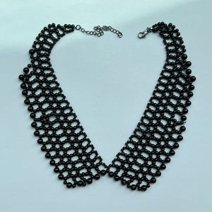 Black beaded faux collar necklace